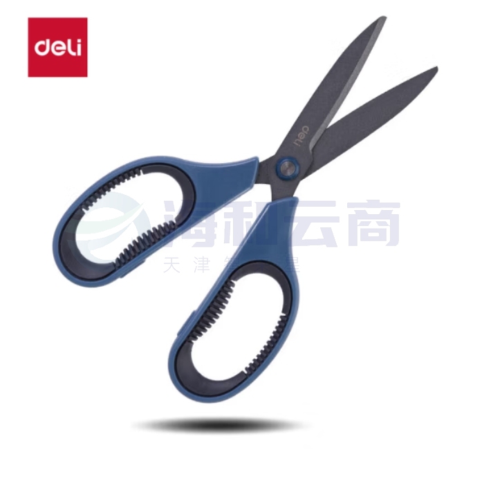 得力(deli)特氟龙防粘防锈办公居家剪刀 弧形剪片省力剪子 蓝色77754