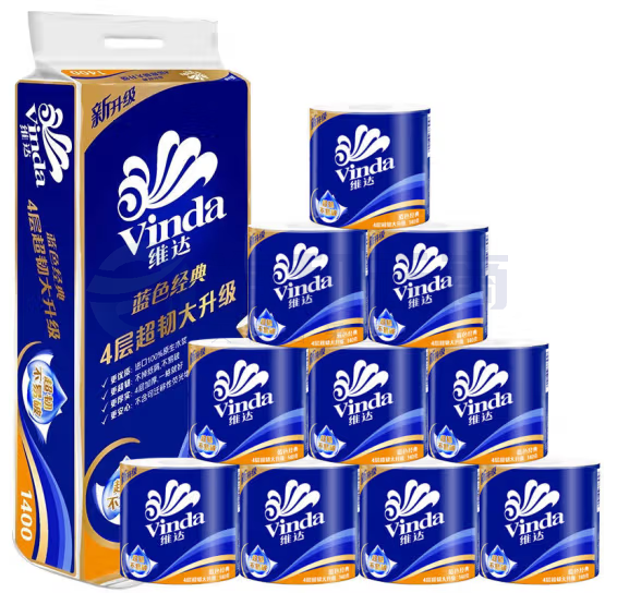 维达 卷纸 蓝色经典140克×10卷 4层 加厚 卫生卷筒纸4069厕纸卫生纸10卷/提
