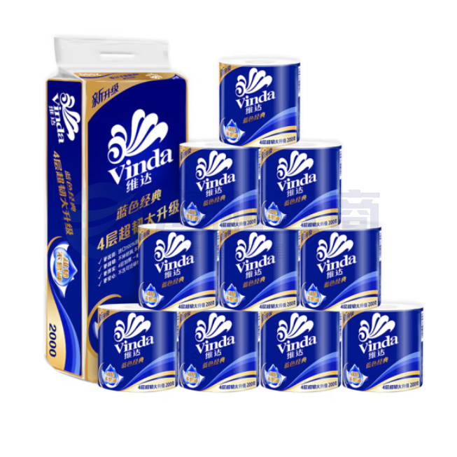 维达 卷纸 蓝色经典200克 4层加厚10卷/提 V4073 单卷价格