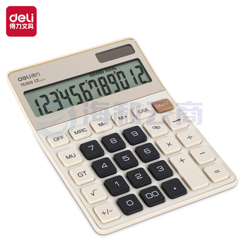 得力 计算器 金属面板12位大屏数显 双电源轻薄机身(深灰)TE309