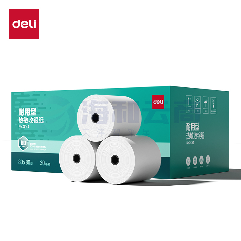 得力（deli）热敏收银纸 80米/卷 80*80型30卷/箱 收银机打印纸 收银小票纸 ZS162