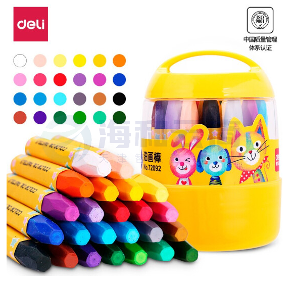 得力(deli)24色丝滑蜡笔 易涂色油画棒画笔 炫彩棒学生美术用品 72092