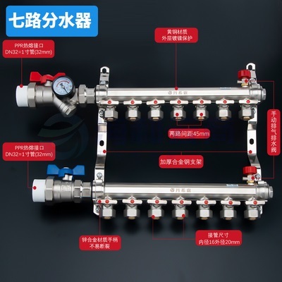 双球阀分水器Ⅱ型  7路  PE-RT采暖管件   货号：JC