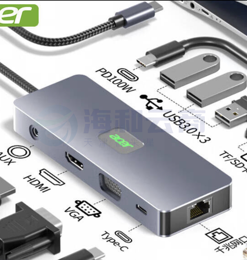 acer宏碁扩展坞11合1 USB-C转HDMI转换器适用ipadpro苹果macbook 4K投屏VGA音频网口分线器拓展坞