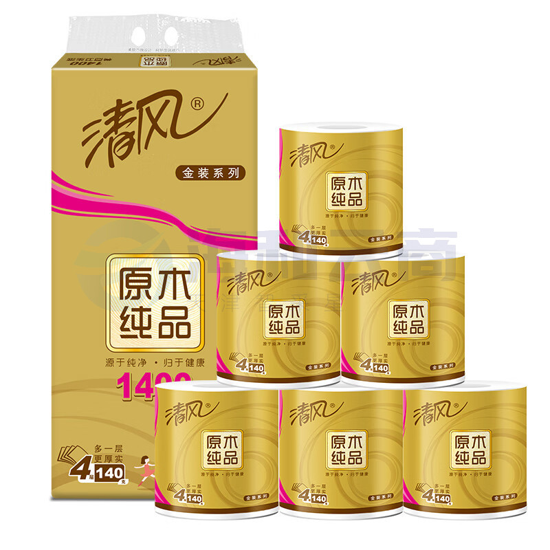 清风(APP)卷纸 原木纯品金装系列 4层加厚140克卫生纸10卷