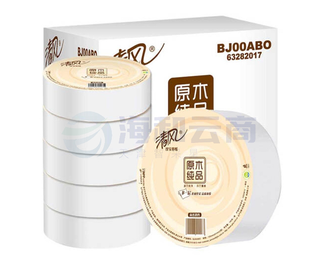 清风大卷纸3层180米*6卷商务大盘纸三层卫生纸厕所用纸手纸巾BJ00ABO