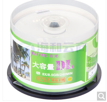紫光(UNIS)DVD+R DL光盘/刻录盘 8速8.5G 单面双层 桶装50片 空白光盘..