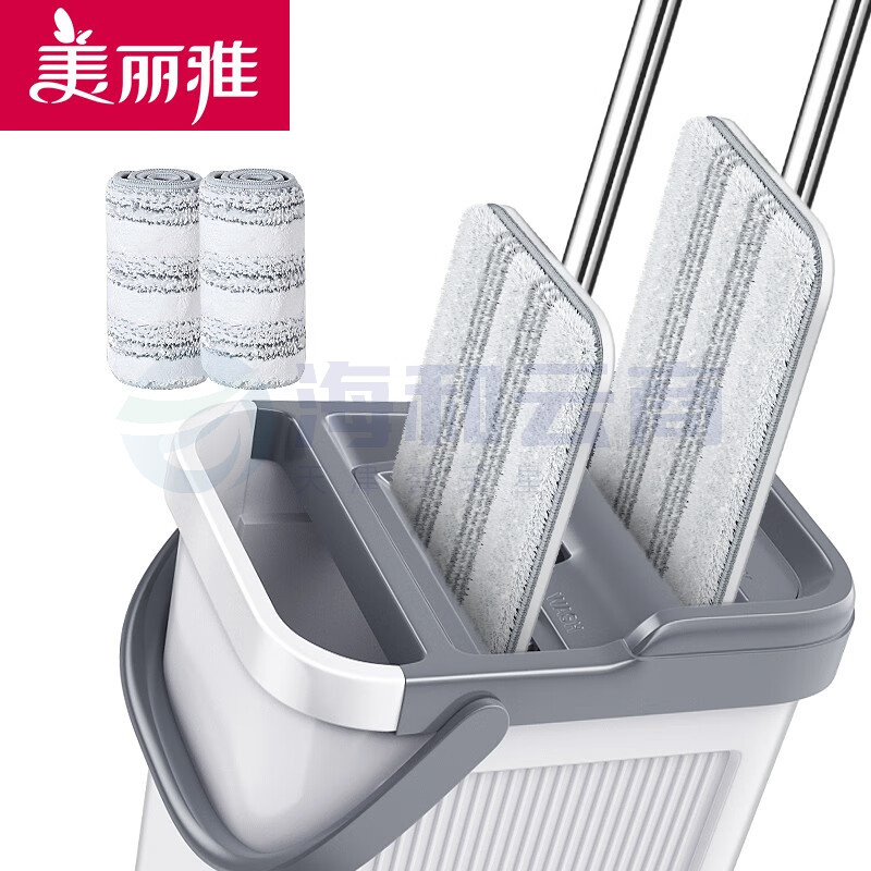 美丽雅 平板拖把双杆双拖 免手洗加大号38cm 一桶+双拖把【共2块布】