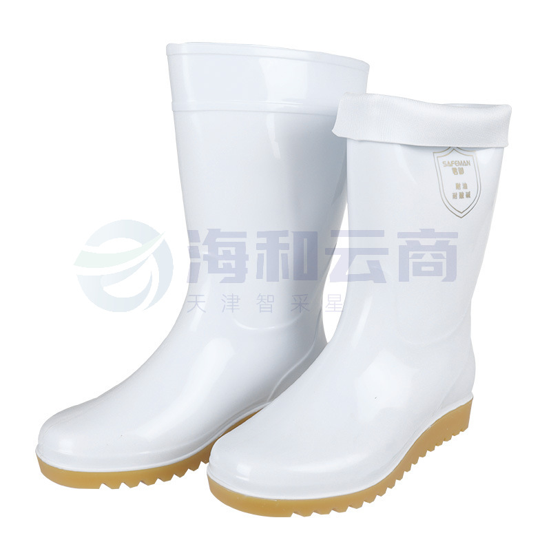 君御808白色食品靴防水耐油防滑水靴耐酸碱PVC雨靴中筒/高筒