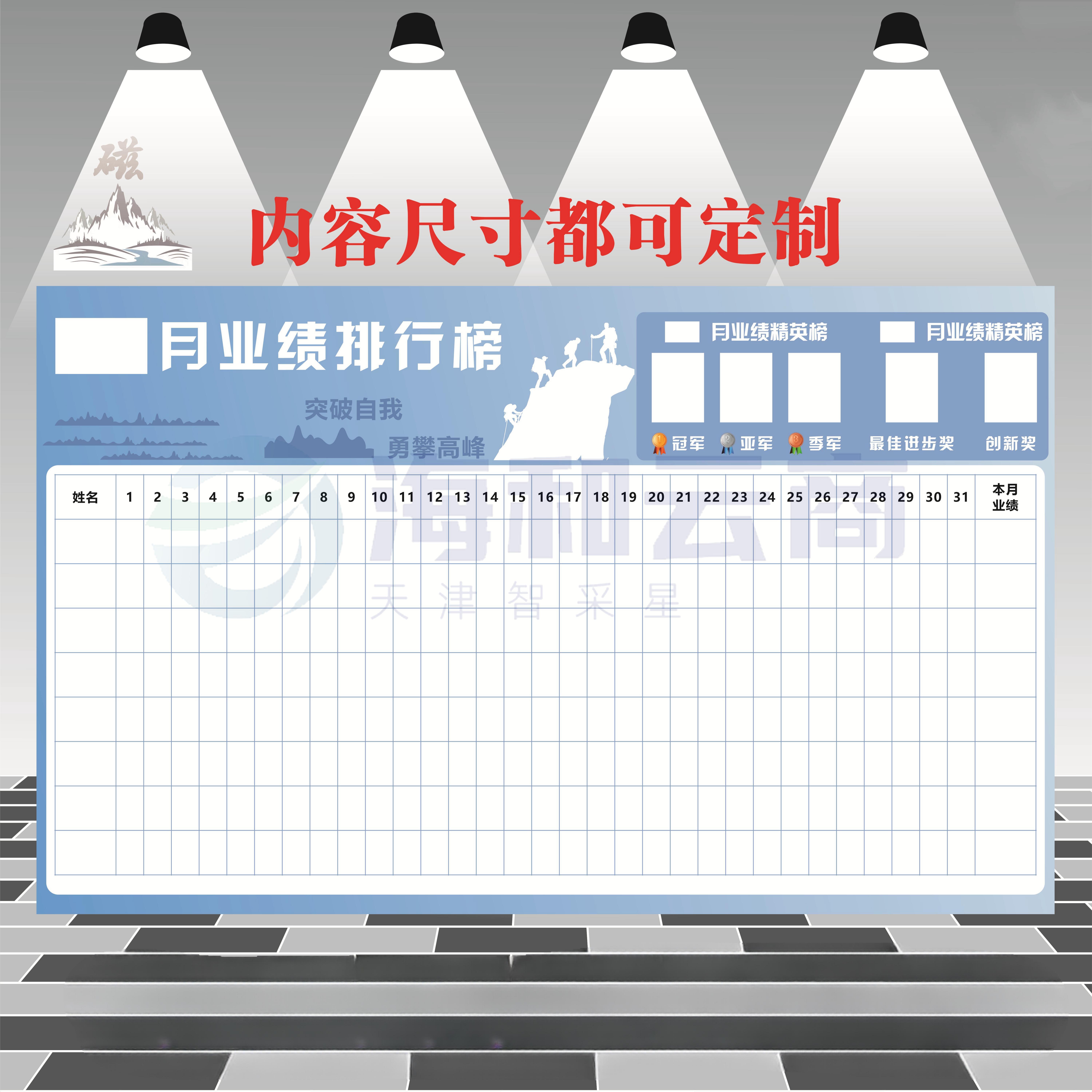 可定制磁性软白板公示栏可擦写业绩榜不伤墙企业文化墙榜销售榜130*80cm
