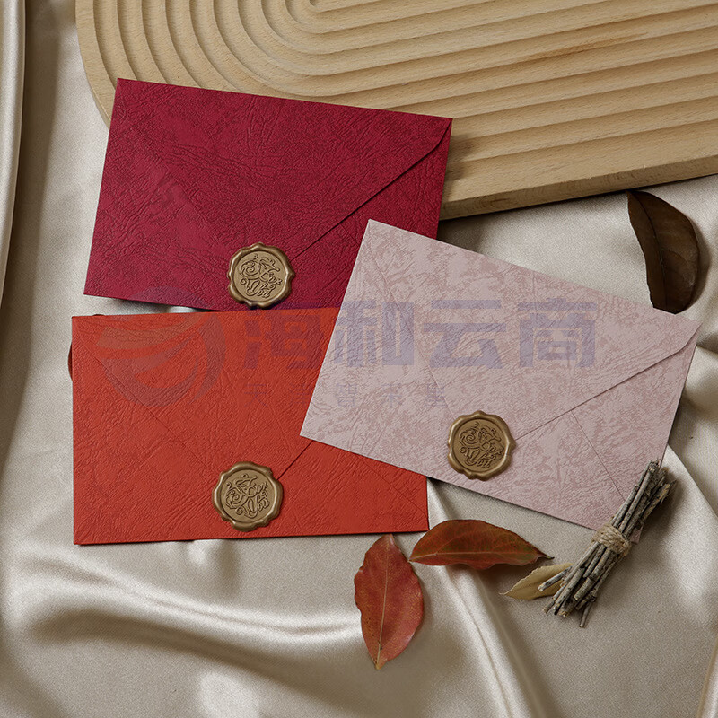 麻布信封 生日贺卡高横线牛皮信纸火漆印章深红深红色(3信封+10信纸+3火漆贴)