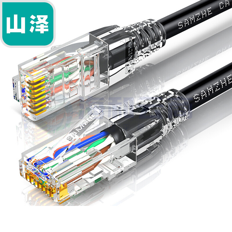 山泽(SAMZHE)六类CAT6类网线FLUKE测试1米黑色工程级纯铜千兆跳线路由器宽带网络连接线HWX10 (