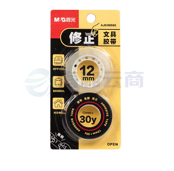 晨光(M&G)胶条胶带透明小胶带可书写不留痕12mm*30Y AJD99565 隐形+修正两卷吸卡5卡10卷装